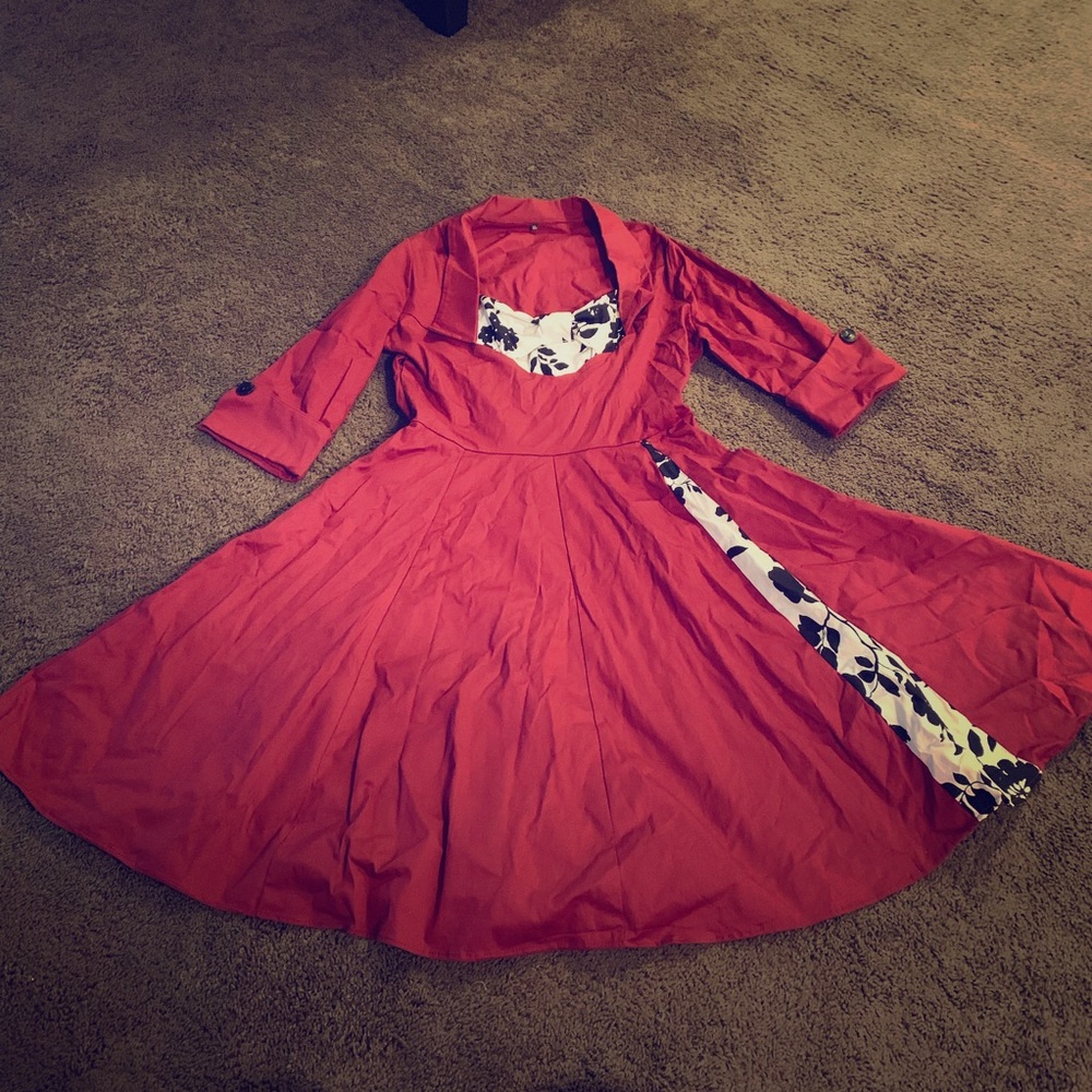 Red Vintage Dress with Floral Accent